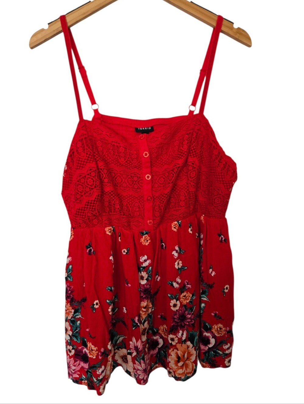 Torrid Red Lace Floral Babydoll Cami Tank Size 2 - Picture 2 of 8